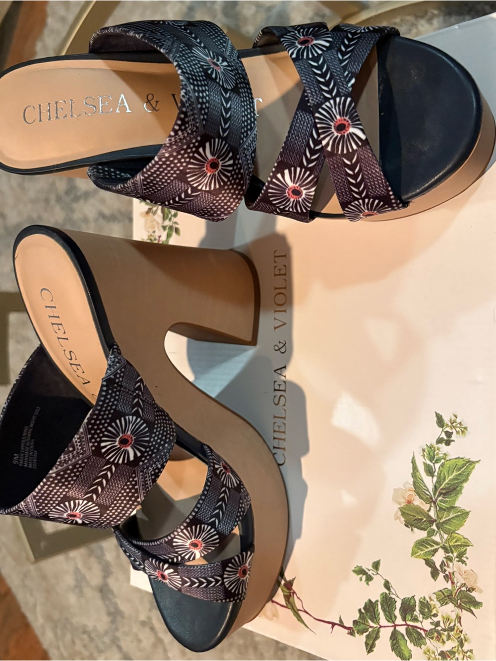 Chelsea & Violet Navy Patterned Platform Mule